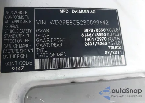 2011 Mercedes-Benz Sprinter 2500 High Roof из США, поврежденный, VIN WD3PE8CB2B5599642